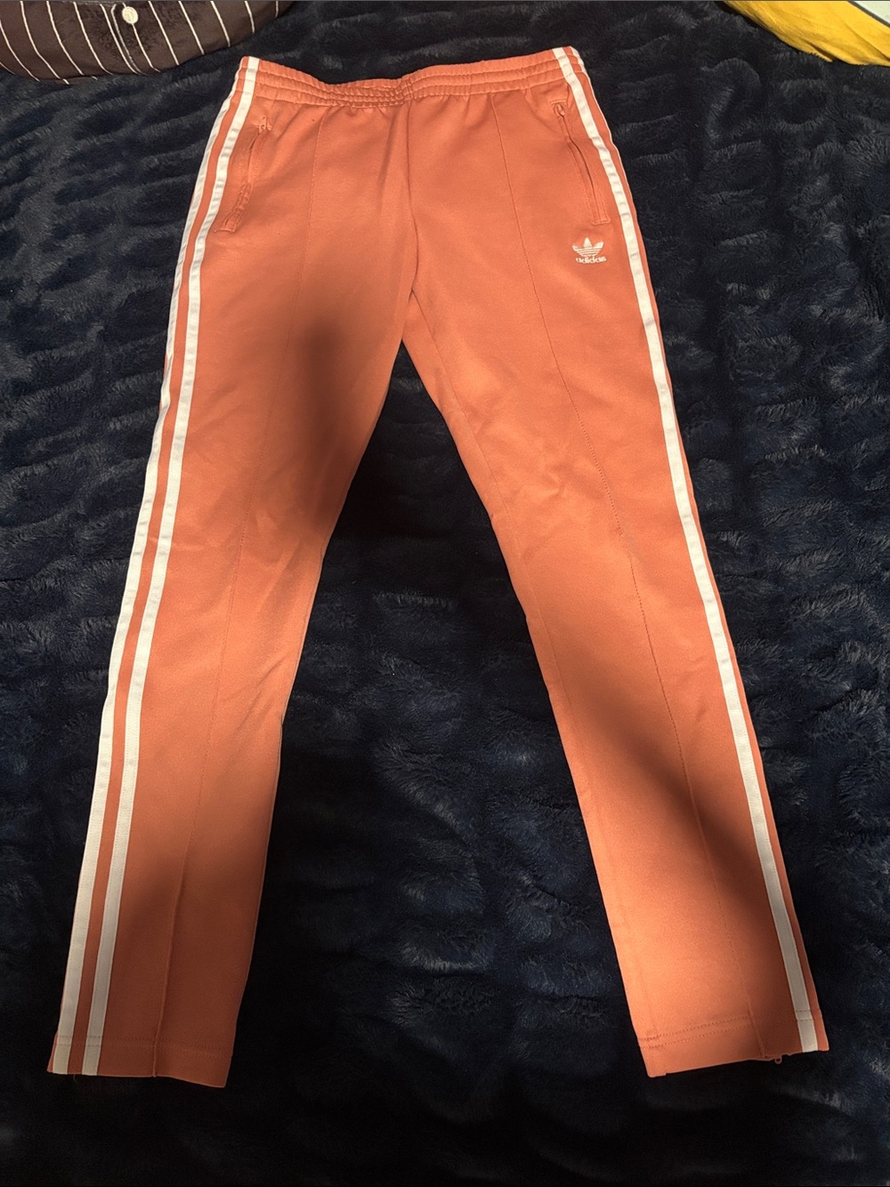 adidas women salmon Joggers with White Side Stripes